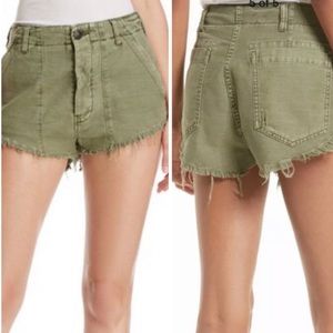 Free People Raw & Patched Standoff Shorts Cotton Military Green Cheeky Size 4